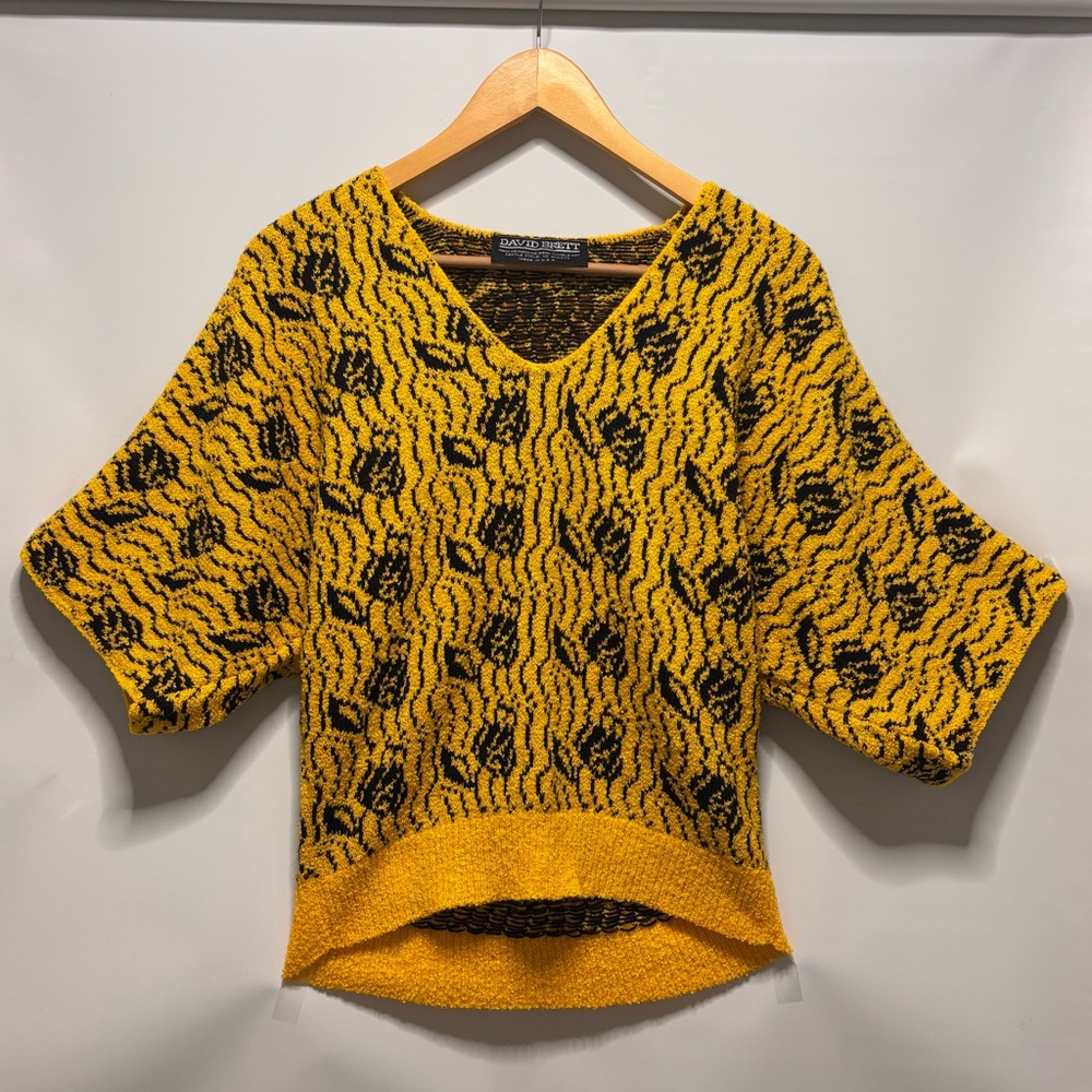 David Brett Sweater Vintage V-Neck Short Sleeve Pullover Dolman Yellow Womens L